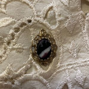 Vintage gold/Faux Gold Pendant White & Purple Stone